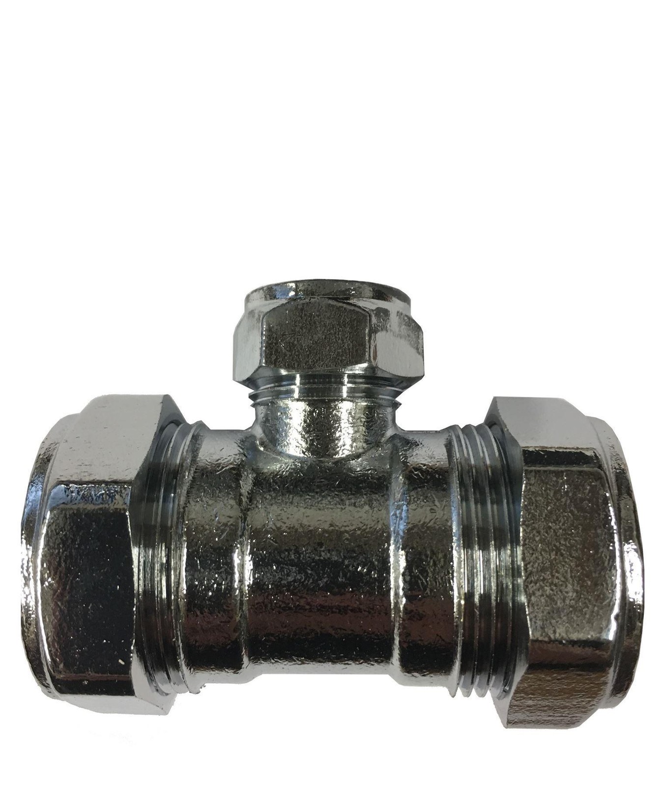 22mm x 22mm x 15mm Compression Chrome Reducing Tee - FREE Next-Day Delivery