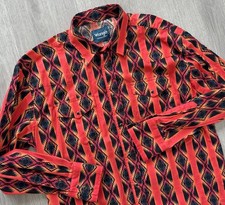 Vintage 90s Men s Wrangler Red Orange Aztec Western Pearl Snap Shirt Size XL