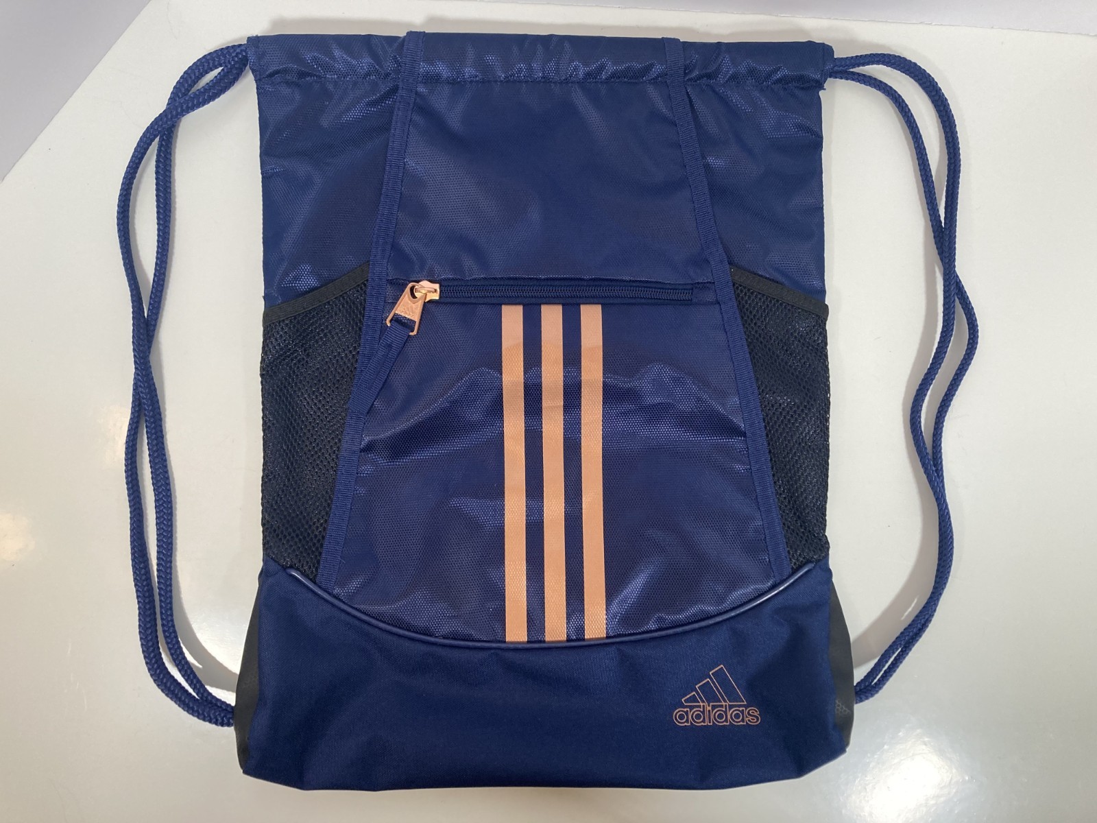 Adidas Blue Drawstring Backpack Sackpack with Fro… - image 1