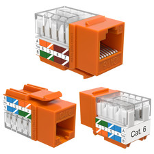 10 Pack Cat6 45  Angled Keystone Jack RJ45 110 Punchdown 8P8C Orange Ethernet