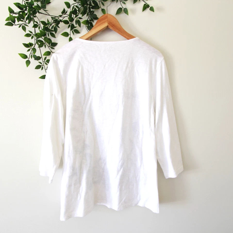 Топ Chico's белый и синий с бисером блестки морской конек рукав 3/4 хлопок размер 2 - Изображение 3 из 4