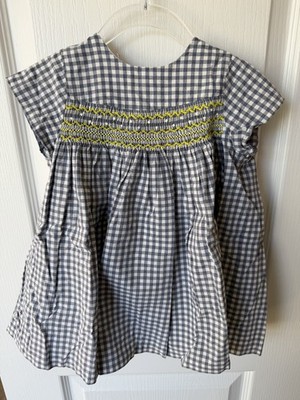 BONPOINT Smocked Gingham Short Sleeve Cotton Dress Size 2