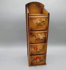 Vintage Wooden Sewing Notion 4 DRAWER Wall Table Box Cabinet rustic painted wood