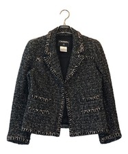 CHANEL Tweed jacket with ribbon and Coco Mark buttons P24398V14928 38 Black