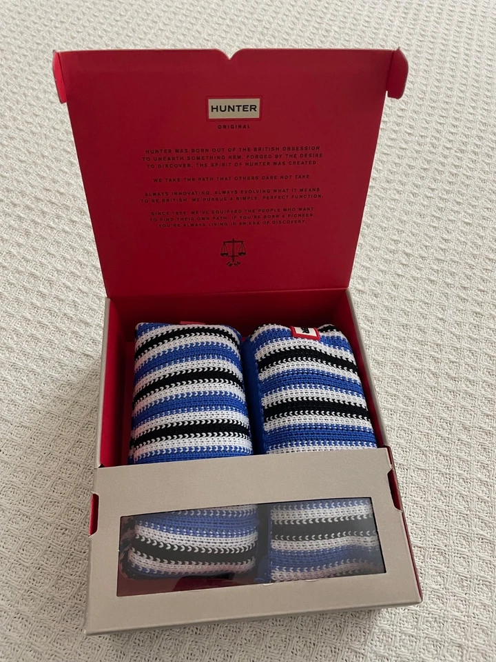 Nuevo Hunter Original Botas Altas Calcetines Cubierta Silla Tira - Azul/Negro/Blanco - M Foto 4 de 4