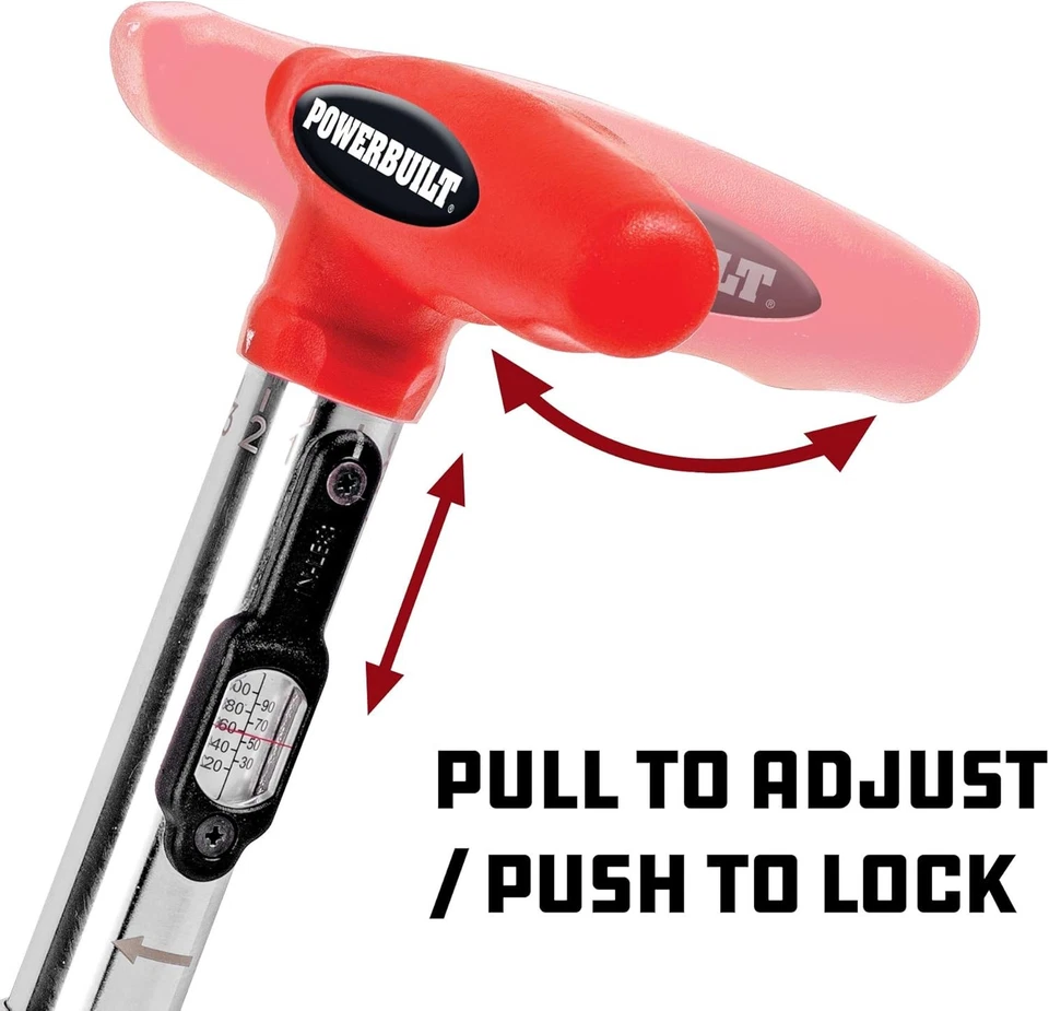 Powerbuilt 1/4 inch Drive Ratcheting T-Handle Torque Wrench, 1/4" Drive, Red - Image 3 of 4
