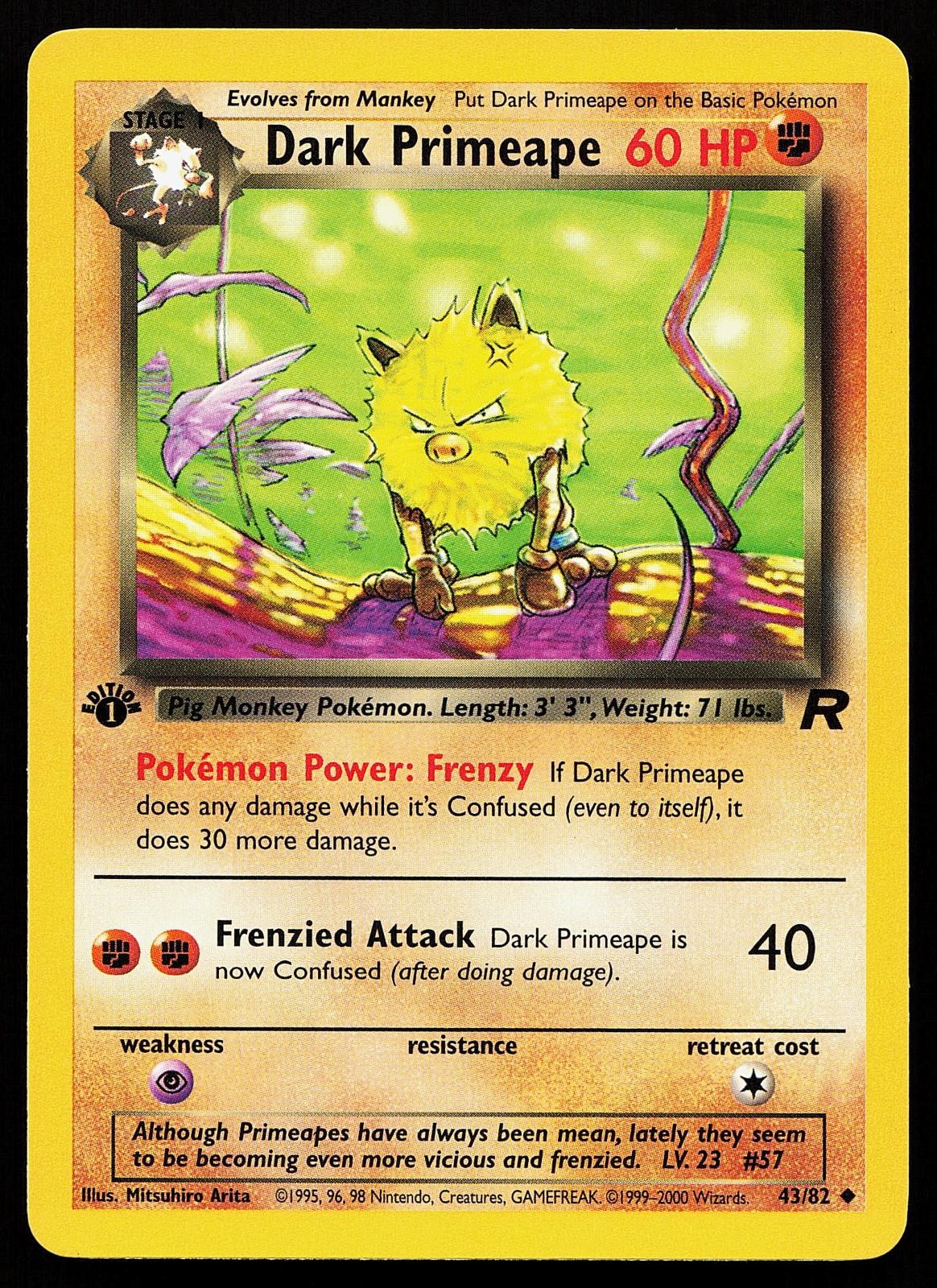 Dark Primeape 43/82 1st Edition Uncommon Team Rocket Pokemon Card