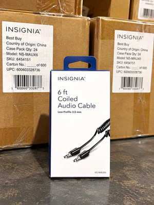 Insignia NS-MAUX6 6 ft Coiled 3.5mm Audio Cable, Black - Universal
