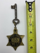 RARE ORIGINAL HOTEL CECIL METZ FRANCE SKELETON ROOM KEY AND FOB #33