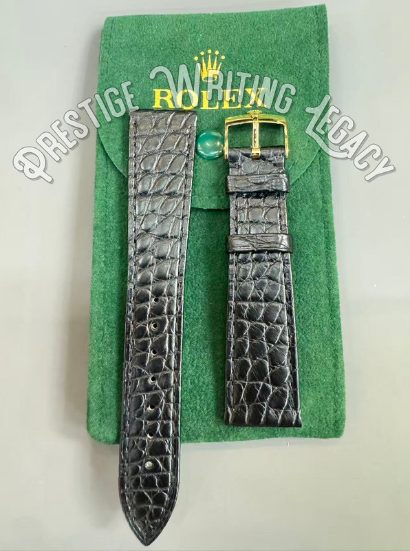 HOT ROLEX 20mm Black Crocodile Leather Band & Gold Rolex Crown Buckle NOS Bid;