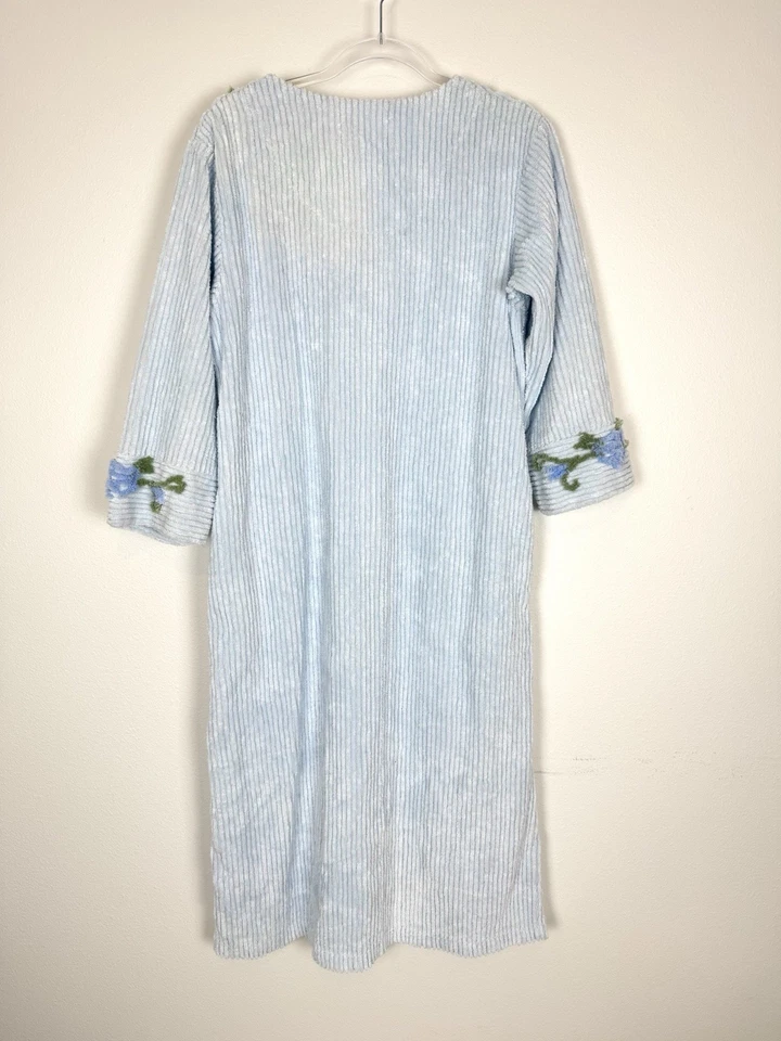Stan Herman Chenille House Dress Womens Small Light Blue Zip Up Embroidery - Image 2 of 4