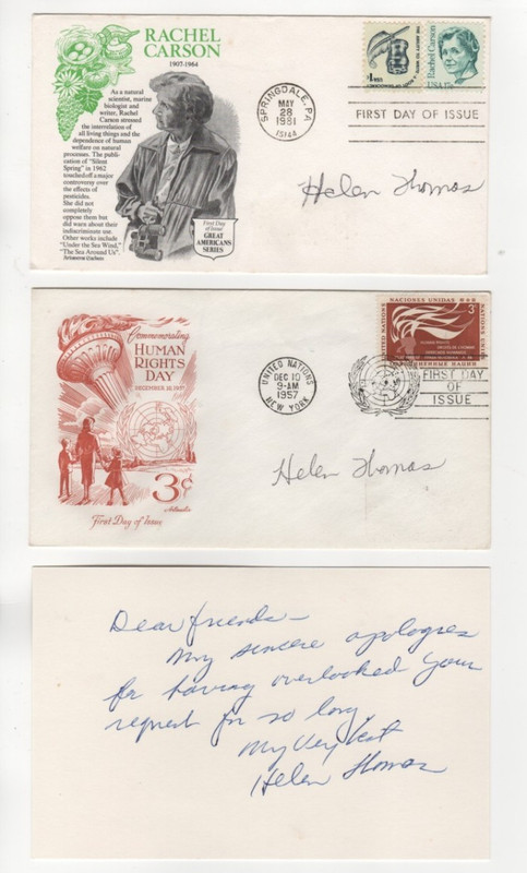 Lot 3 Helen Thomas signed, 2 First Day Covers + notecard White House Press Corps