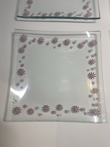 Set of 4 Vintage Clear 6" Square Clear Glass With Purple Flowers Dessert Plates - Picture 3 of 5