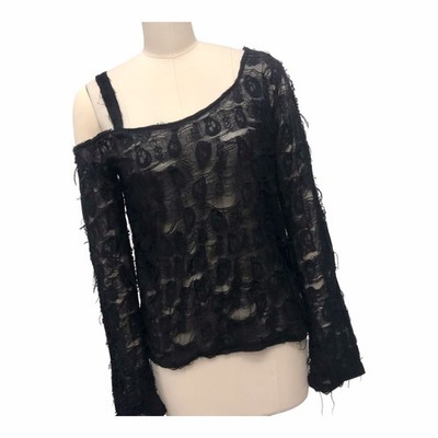 VTG Tripp NYC Shredded Skull Top RARE Black Goth Grunge Oversized Women s Sz S