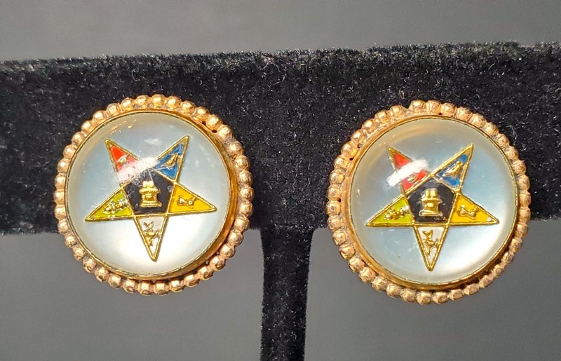 Vintage Order of the Eastern Star 12K Gold Filled Screw Back Earrings Masonic