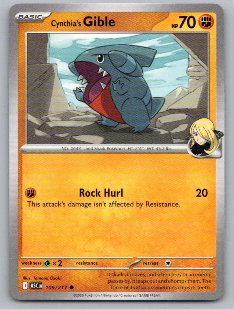2026 POKEMON CYNTHIA'S GIBLE ASCENDED HEROES 109/217 COMMON NM A20665 FREE S&H