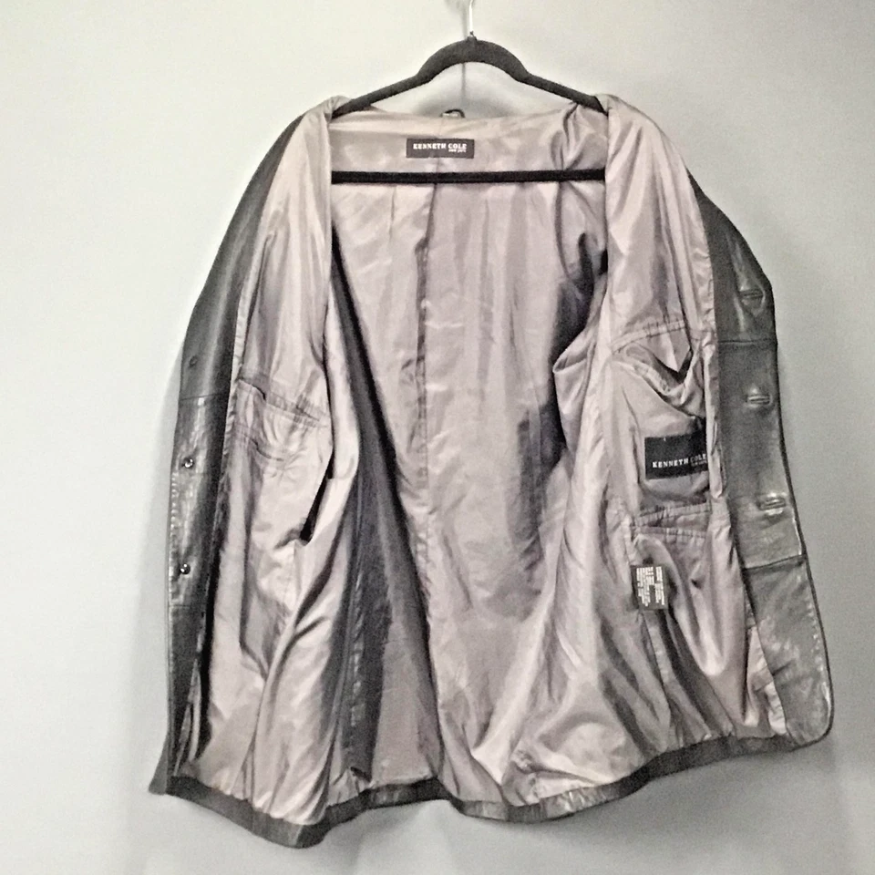 Kenneth Cole Chaqueta de Cuero Para Hombre Grande Negro Blazer Abrigo Genuino Forrado con Botones Foto 3 de 4