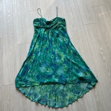 Donna Morgan Silk Dress 16 Green Floral Butterfly Fairycore Garden Watercolor