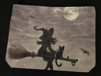 A Witch Cat and Mouse Taking an Evening Ride Makeup Travel or Whatever Bag