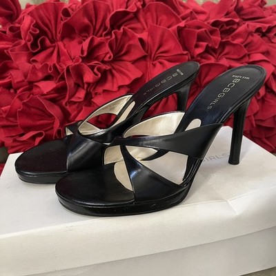BCBG Max Azria Carlata Black Stiletto Sandal Heel Slip On Sz 6.5 NEW IN BOX