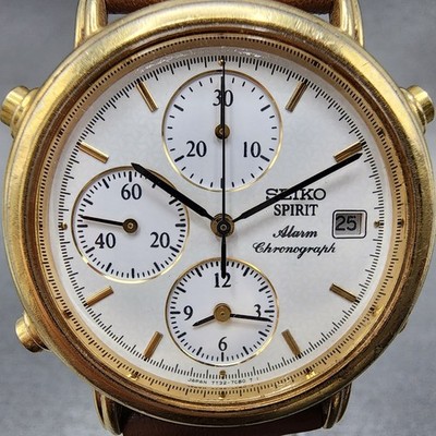 Seiko Spirit Chronograph Watch Men 36mm White Dial Gold Tone Date