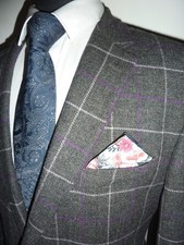 Samuel Windsor Tweed Jacket Blazer Grey Purple White Check Men's 44 S Sport Coat