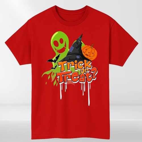 Kids Halloween Trick or Treat T-Shirt Funny Ghost Pumpkin Bat Costume Tee Top - Picture 6 of 14