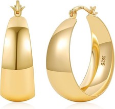 "Gold Hoop Earrings for Women Sterling Silver Post Hoops Earrings for Women Wide
