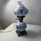 Vintage Blue And White Milk Glass Electric Hurricane Lamp