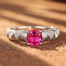 Certified 1.2ct Lab Grown Pink Sapphire Elegant Ring 18K Gold Vermeil, Duty-free
