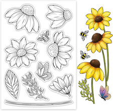 Daisy Flower Clear Stamps, Floral Transparent Silicone Stamps for Making Cards,