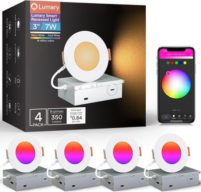 Lumary 3 Inch Smart LED Light, Color Changing Wafer WiFi Ceiling Panel Light