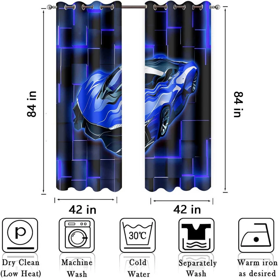 Cortinas de coche de carreras, cortina de coche deportivo azul de carreras, geometría azul negro 424 pulgadas... Foto 2 de 4