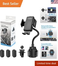 Versatile 2-in-1 Cup Holder Phone Mount with Adjustable Gooseneck, 360 Rotation