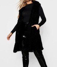 boohoo plus shaggy faux fur gilet black UK18 US14 new