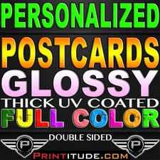 100 PERSONALIZED 4"x3" POSTCARDS FLYERS Full Color GLOSSY 3X4 2 Side 4x3 custom