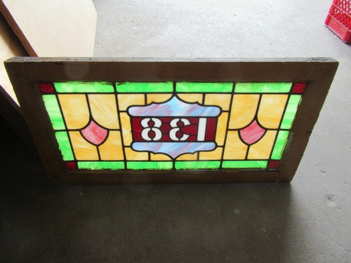 ~ ANTIQUE STAINED GLASS TRANSOM WINDOW ~ 29.5 x 15.75 ~ ADDRESS 138 ~ SALVAGE - Picture 8 of 8