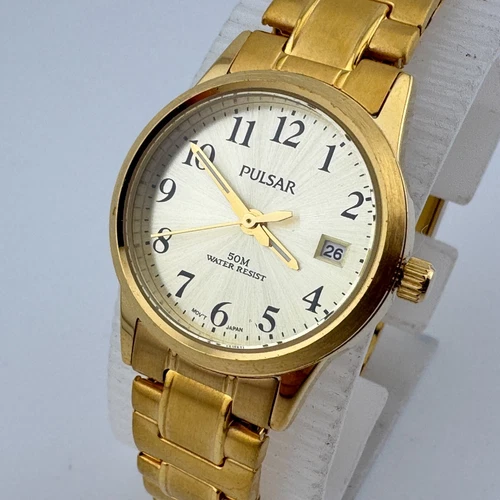 Vintage Seiko Quartz Watch VJ22-X060 Women Gold Tone Stretch Analog New Battery