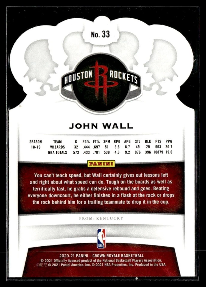 2020-21 Panini Crown Royale John Wall #33 Houston Rockets - Image 2 of 2