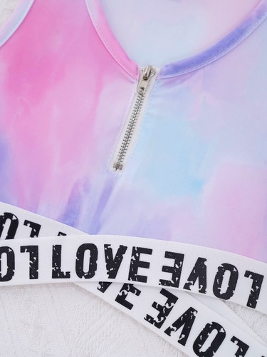 Kid Girls Tracksuit Letter Print Zipper Crop Top Pants Set Activewear Sport Suit - Picture 49 of 93