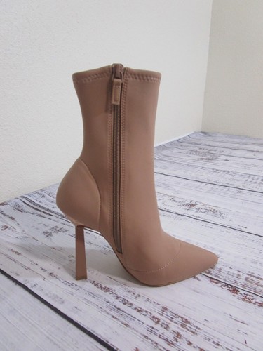 Aldo Nude Beige Short Stiletto Boots Zipper Pointed Toes Square Heels Womens 5 - Picture 5 of 16