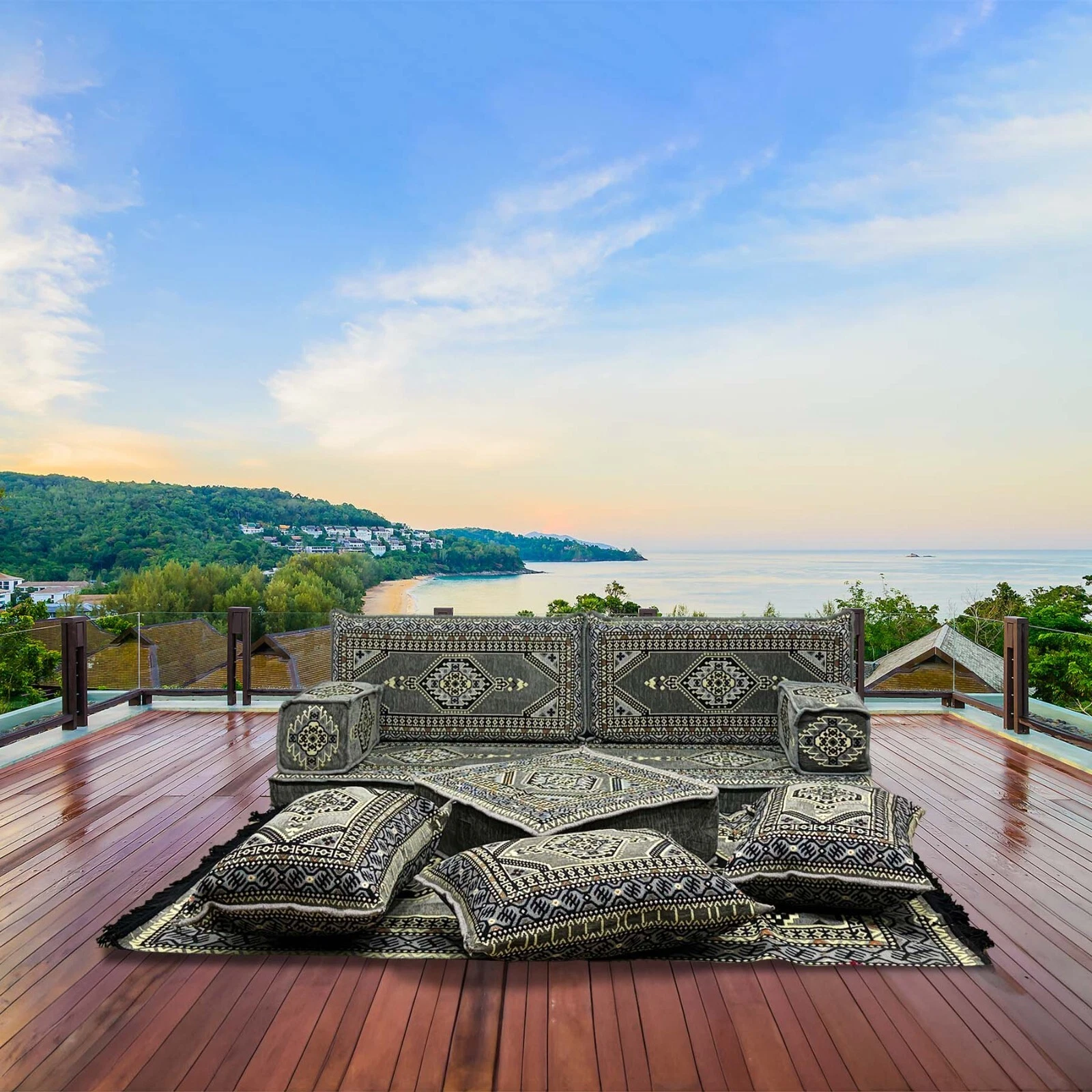 Oriental Sofa, Patio Pallet Sofa, Oriental Seating Area, Seat Cushion