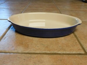 EMILY HENRY MODELE DEPOSE FRANCE OVAL CASSEROLE BLUE STONEWARE 13" BAKING DISH