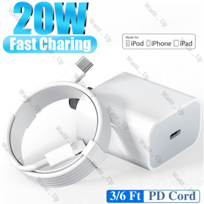 For iPhone 14 13 12 11 X XS XR 8 USB C Power Adapter Block 20W Fast Charger Cord