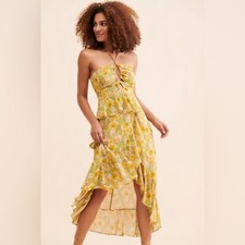 ASTR Vivee High Low Midi Dress in Yellow Floral NWT Women Dress Size Small