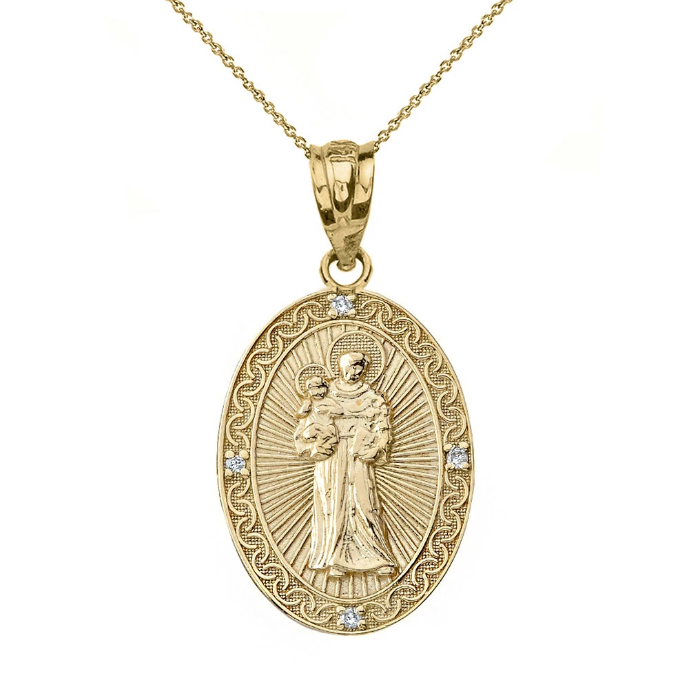 Solid 10k Yellow Gold Diamond Engravable Saint Anthony SM Oval
