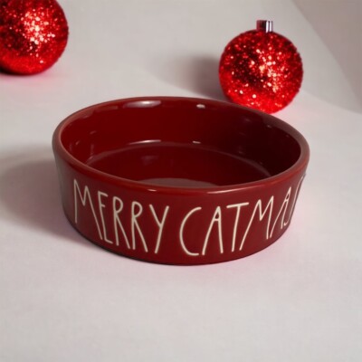 Rae Dunn Red White Letters MERRY CATMAS Kitty CAT BOWL Ceramic 5'' Christmas NEW