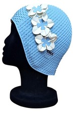 CHEX Lucca Ladies Rubber Bubble Sky Blue White Swimming Hat Cap Ex Display