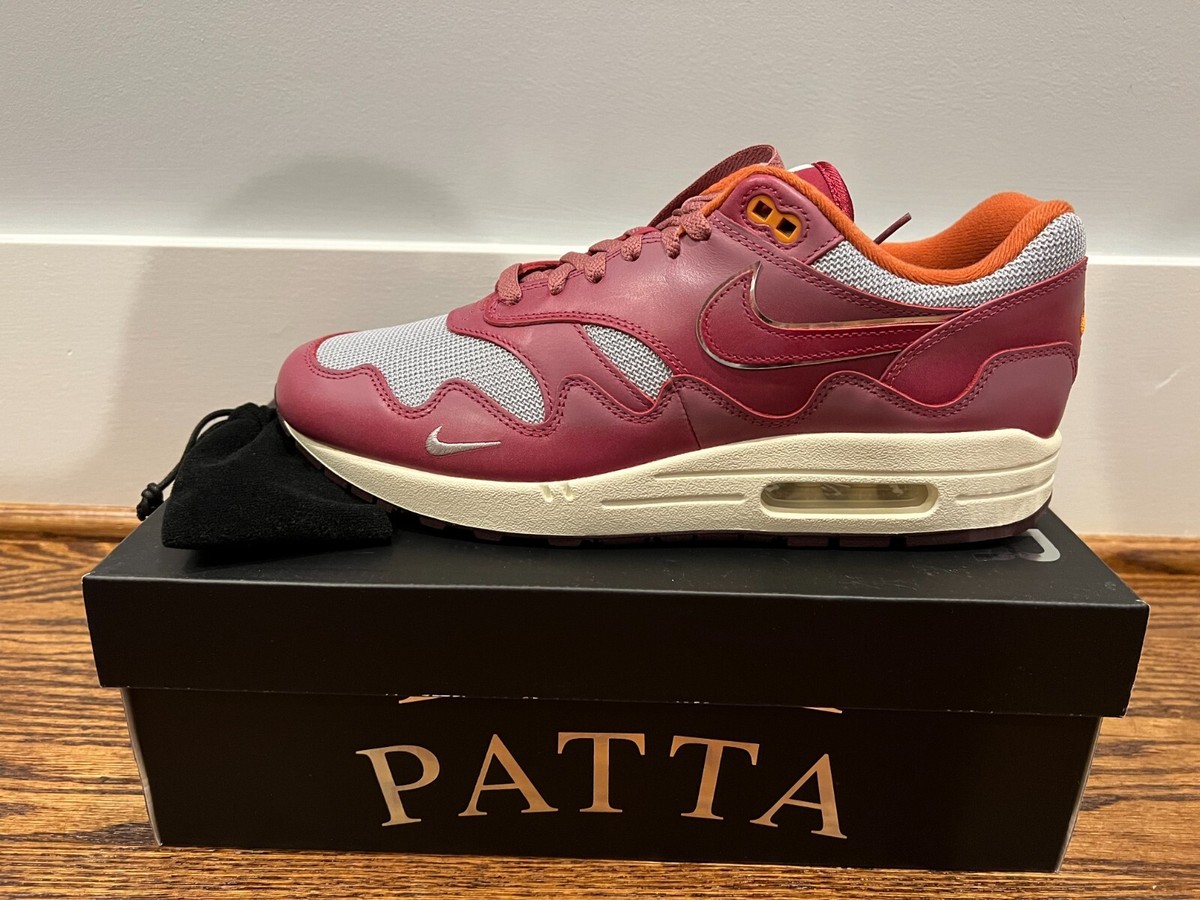 Size 11 - Nike Air Max 1 Patta Waves Rush Maroon (with  display picture 1