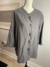 Niche Nilgun Derman Size L Gray Button Front Blouse Rayon & Nylon 